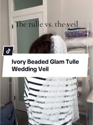 The tulle vs. the veil 💍 Beaded ivory wedding veil in a gorgeous elbow length  #2025weddingveilcollection #tulledress #weddingveil #beadedweddingveil #weddingtok #engagedtiktok #engaged #customweddingveil #ivoryweddingdress #weddingveilideas #glamwedding #elbowlengthveil 