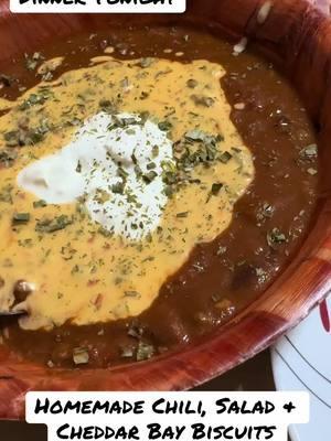 Dinner Tonight - Homemade Chili with Rotel Dip & Sour Cream, Salad & Cheddar Bay Biscuits #dinner #dinnertime #letseat #timetoeat #supper #foodtiktok #FoodTok #frommykitchen #suppertime #goodfood #yummy #yummyfood #sogood #angiesarmy #fy #fyp #fyppppppppppppppppppppppp #foryourpage #pageforyou #pageforyou_🔥 