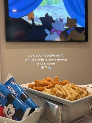 I have to have a night in with room service and a Disney movie every cruise I highly recommend it 🥰✨🛳️  RN Disney cruise line is doing a promo where you pay only HALF of your deposit when your booking for a limited time - the TREASURE included!! 🛳️✨ hit me up to book your next sailing with #disneycruiseline and @MickeyTravels! ✨ #disneytreasure #treasurepreview #disneycruise #disneytips #disneyadult #disneycruisetips 