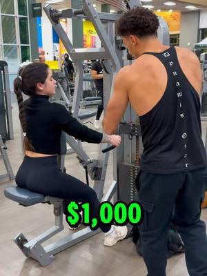 Can she lift more weight for $1,000💪🏽⁉️ ##gym##trending##triceps##workout##viral##fitnesschallenge##challenge##trend##winmoney##money##mrbeast##comedy##funny#adamthedunker 