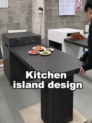 Sintered stone kitchen retractable island #style #kitchendesign #kitchenisland #sinteredstone #kitchendesign #countertops #interiordesignideas #factory #harmercoverings #aleadtrend 