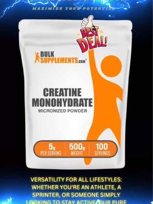 BulkSupplements Creatine Monohydrate Powder - #1 Fitness Supplement for Improved Strength and Endurance - Edible Fitness Supplement - Workout Powders - 100g-1kg - 5g per Serving #getfit #fitnessgoals #fitnesssupplements #TikTokShop #bulksupplements #fypシ #foryou #ifitzusa 