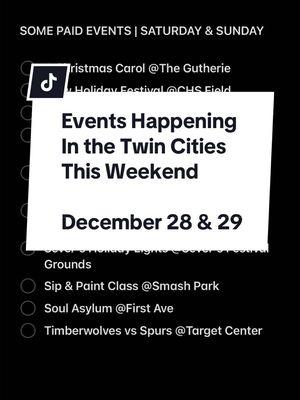 Check out this list of activities that are free to attend in the Twin Cities metro area this weekend December 28 & 29. If I missed anything, drop it in the comments!  #minnesotacheck #twincitiesmn #mn #recommendations #stpaulminnesota #minneapolisminnesota #PlacesToVisit #freeevents #freeactivities #thingstodo 