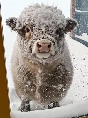 It was cold outside and the calf wanted to get warm...#highlandcow #highlandcattle #babycow 