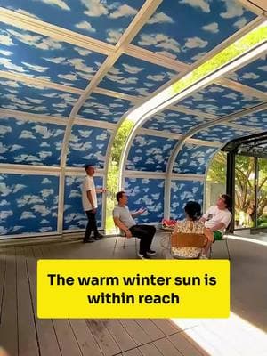 The warm winter sun is within reach#singaporean #perfabricatedbuilding #fyp #sunroom #England #america #dohaqatar #canada #louver #design #swimmingpool #cover #greenhouse #ourdoorrestaurant #backyard #tarrace #tinyhousetour #restaurant #retractableroof #foru 