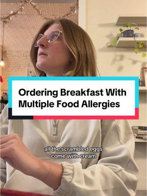 How do you eat out with multiple food allergies? 👀 With asking a lot of questions and advocating for my needs! & this restaurant and waitress were AMAZING!! Please let this be your reminder to always tell the restaurant about your allergies. Like the cream in the scrambled eggs, allergens can hide in dishes that you might think are safe.  Here are a few more tips 👇 1. Call ahead. When possible, I like to call the restaurant ahead to ask if they are able to accommodate my allergies. This was a last-minute plan, so I just looked at the menu and reviews online. 2. Ask about the ingredients in dishes and their cross contact protocols. Make sure it’s safe for your allergies. 3. Double check that your meal is safe when it comes to the table. I’ve prevented a few reactions this way. 🫶 & remember, your food allergies are not a burden, and there are restaurants that are happy to accommodate them. I’m happy to give some recs! Feel free to ask me anything about eating out with food allergies 🩵 #foodallergy #glutenfree #dairyfree #foodallergies #peanutallergy 