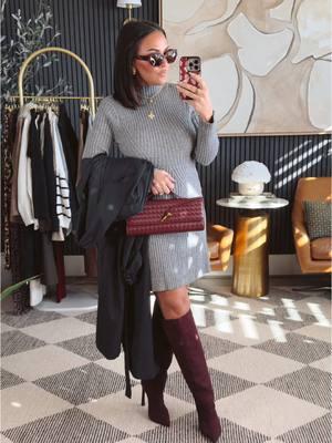 Amazon fit coming through! 🩶 This cozy sweater dress, woven bag, and stunning burgundy boots are all Amazon finds and perfect for the season. My sizing: 5’2” | 130 lbs | 34DD | 25” waist #AmazonFashion #WinterStyle #PetiteOutfits #AmazonFinds #GRWM #CasualStyle #PetiteFashion #PetiteStyle #affiliate #FallStyle #OOTD #AmazonStyle #StyleInspo  @Amazon Influencer Program @Amazon Fashion @Schutz Shoes 