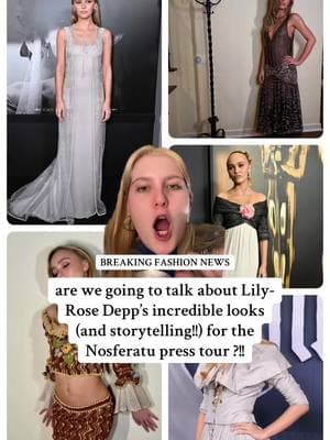 #greenscreen Lily-Rose Depp & the nosferatu press tour fashion was incredible!!!!! styled by Spencer singer !! #lilyrosedepp #nosferatu #horrormovie #presstour #fashiontiktok #celebrityfashion #themeddressing #storytelling #vintagefashion #chanel #redcarpet #spencersinger #deepdive #costume 