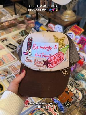 💕💫🧢🤠 HOW IS OUR WEDDING IN 3 WEEKS!!!!  Made a cute custom trucker hat at @feltboutique 🤍 #weddinghat #2025wedding #destinationwedding 