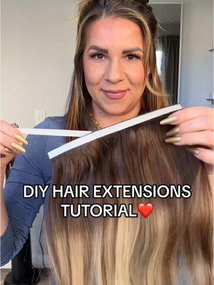 DIY Hair Extensions tutorial by the GORGEOUS @Kaylie ❤️❤️ #diyextensions #extensionsathome #salonathome #diytapeinhairextensions #weftextensions #diygirl #viralhairextensions #viralhair #easyhairtutorials #besthairextensions #qualityhairextensions #hairtransformation #hairstyle 