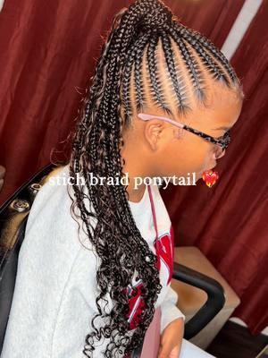 Stitch braid ponytail with curls ❤️‍🔥 #braids #braidstyles #braidedponytail #bohoponytail #stitchbraidponytail #stitchbraids #bohostitchbraids #atlbraids #atlbraider #atlantastitchbraids #atlanta #braider #fypbraids #atl #braidsforteens #teenbraidstyles 