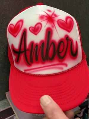 Airbrushed name on a trucker hat #airbrush #calligraphy #amber #hat 