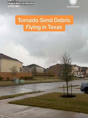 Tornado in Katy, Texas 🌪️ Debris swirls as a tornado tears through the western suburbs of Houston on Saturday during a severe weather outbreak. #houston #katy #texas #tornado #twister #weather #news #breaking #storm #accuweather 