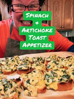 #spinachandartichoke #toast #appetizer #viral #fyp #holiday #fancy #crostini #Recipe #pamperedchef #easy #holiday #yum 