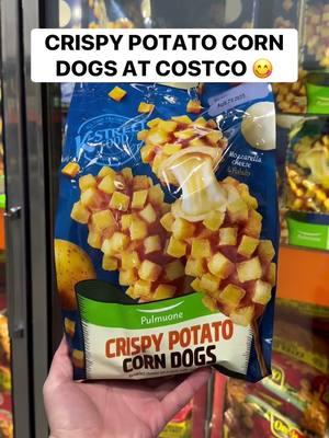 😋 Crispy Potato Corn Dogs at Costco! These Korean street food inspired corn dogs are mozzarella stuffed and covered in crispy potato cubes for an amazingly delicious flavor! ($9.99) #costco #corndog #potatocorndog 