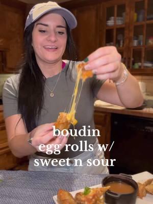 these will never not be the greatest gas station grab EVER 😩  boudin egg rolls w/ sweet n sour🧑‍🍳😚🤌🏻   brought to you by muah in partnership with the brains & expertise of @Ian Fujimoto 💕 full recipes are in the video & typed out over on @peppertheapp (username brittany.khamille) 🌶️ #louisiana #boudin #boudineggrolls #cheesepull #cajunfood #foodtiktok #Recipe #sweetandsour 