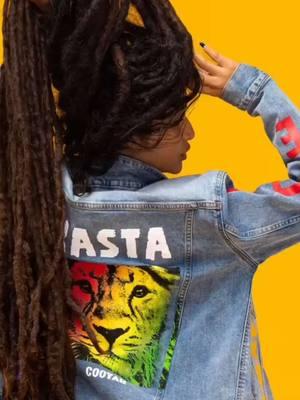 Cooyah Rasta Denim Jackets 🦁 Hand-printed at Cooyah Studio. Model: @ii-Kaya Ises  Photographer: Total Illusion Imagery  Available worldwide at cooyah.com #cooyah #reggae #denim #jacket #cooyahempress #onelove #denimjacket #rasta #Love #irie #trending #lion #locs #model #style #outfitinspo #streetwear #jamaica #trinidadandtobago #trinidad #outfit #fun #fashiontiktok 