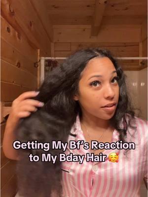 Rate my first time doing wand curls 🤭 yall think he liked it ?? #grwm #couplegrwm #wandcurls #naturalhair #blowout #reaction #hair #couples #kobeandlex 