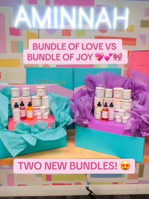 We made two NEW bundles just for you! Choose between BUNDLE OF LOVE or BUNDLE OF JOY, they both come with 17 products at a value of $500! 😍 #tiktokmademebuyit #aminnahskincare #fineapple #beauty #fyp #foryoupage #satisfyingvideo 