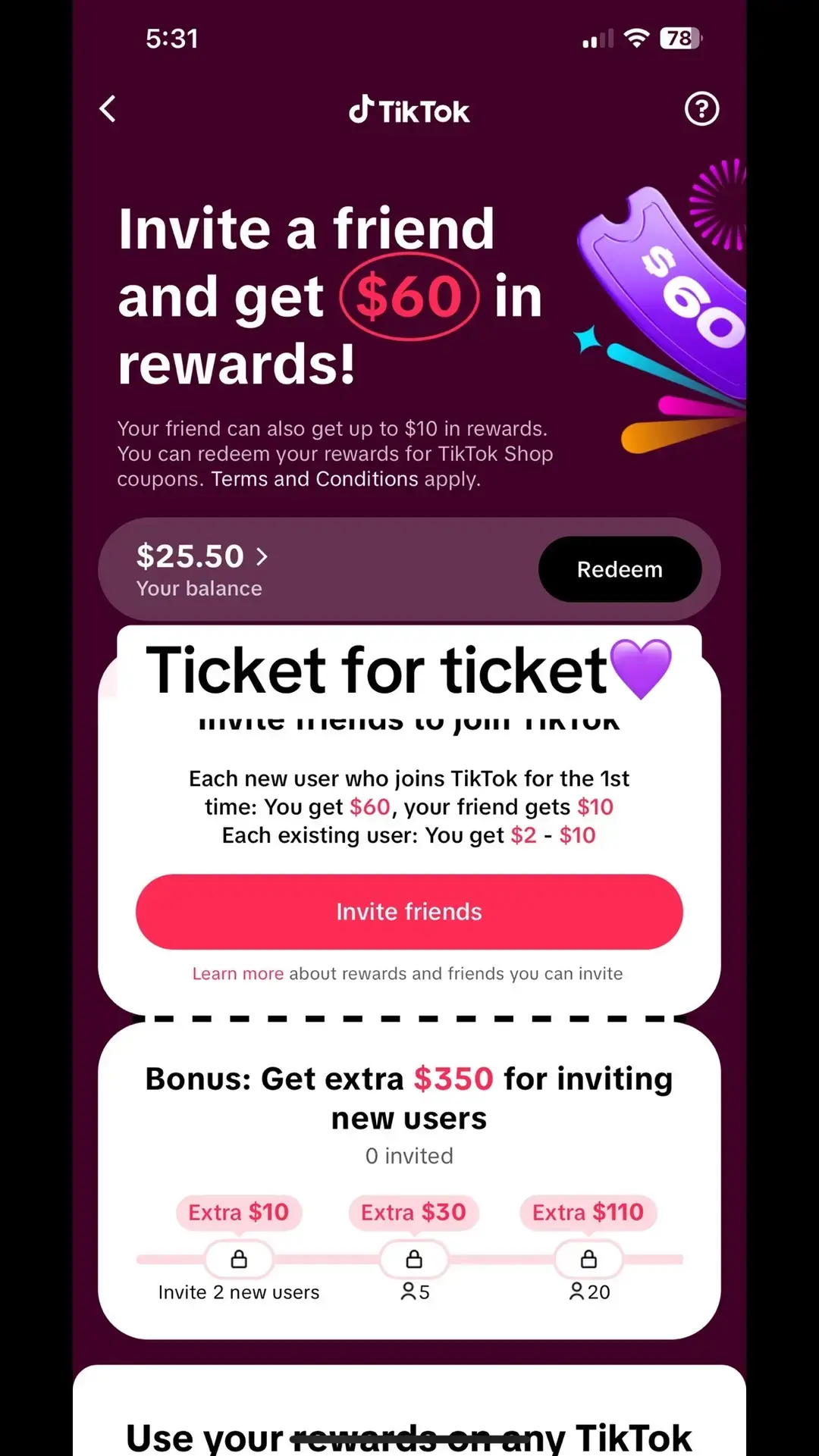 Tap link in bio and comment for a tap back plss 💜💜 #ticketforticket #purpleticket #tiktokcash #TikTokShop 