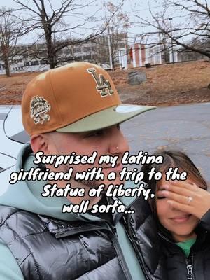 Surprised her with a trip to the Statue of Liberty, well sorta! #gringoylatina #thecoolestrealtordad #patersonnj #foryoupage #statueoflibertyfraud #jfkhighschoolstatue #miamor #latinatourist #fyp 