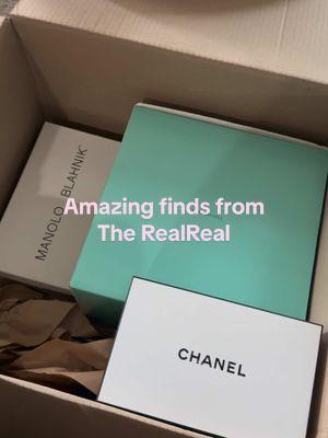 All luxury items purchased from The RealReal. This is Chanel sunnies, Manolo heels, and a gorgeous Tiffany and Co. suede handbag 🥂 #therealreal #carriebradshaw #satc #satctiktok #tiffanyandco #luxuryhaul #handbagtiktok #manoloblahnik #manolo #therealrealfinds #therealrealhaul #luxuryunboxing 