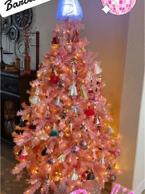 My Barbie themed tree up close with every holiday Barbie ornament ever made #barbie #kenandbarbie #mattel #matel #barbieornaments #barbietree #barbiegirl #BarbieMovie #barbietheme #pink #pinktree 