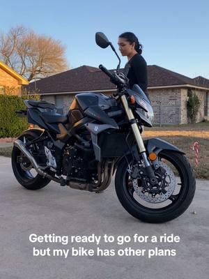 Doesn’t this just ruin your day?  When I FINALLY GET TO RIDE and it’s 70 degrees in DECEMBER!?  - - #nurseswhoride #motorcycle #motorcyclesoftiktok #motorcyclegirl #bikelife #biker #bikerchick #suzuki #suzukigsxs750 #blackbike #girlswhoride #deadbatteryproblems 