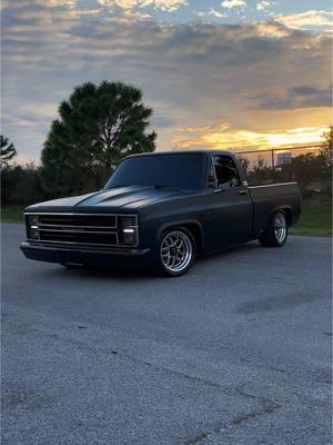 Sunset was on point……#c10 #c10trucks #c10nation #squarebodynation #weldlaguna #weldwheels #ondgas #squarebody #oldschool #muscletruck #chevyc10 #trucks #loweredtrucks #automotive #chevytrucks #musclecar #hotrod #chevy #silverado 