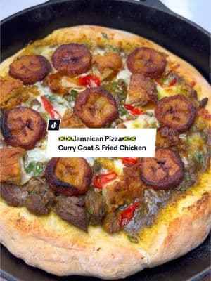 🇯🇲 🍕 Curry Goat & Fried Chicken Pizza topped with sweet fried plantain (mimicking the pepperoni) I saw someone on my timeline making a curry goat and jerk chicken pizza, and it inspired me. I told myself that the next time I had curry goat and fried chicken, I’d try it. Well, I had some leftovers, so I decided to give it a shot! #tiktokpartner #BlackTikTok #fyp #tokfood #PizzaWithATwist #BoldFlavors #TasteOfJamaica #CreativeCooking #CaribbeanVibes #jamaicanfood #caribbeanfood #explorepage #jamaicantiktok #caribbeantiktok  Will you give this a try?