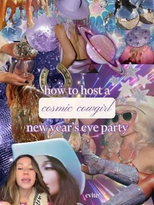 Uhh… you’re telling us it’s almost 2025?? If you’re in need of a last-minute NYE party theme… let’s talk Cosmic Cowgirl.  Bring out your sparkliest look, hang up some mini disco balls, and queue the Kacey Musgraves — we’re saying *howdy* to 2025 🪩 #evite #nye #newyearseve #nyeparty #cowgirl #countrygirl 