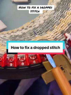 How to fix a drop stitch on a knitting machine #theknittingsisters #circularknittingmachine #knittingmachinequeens #droppedstitch  