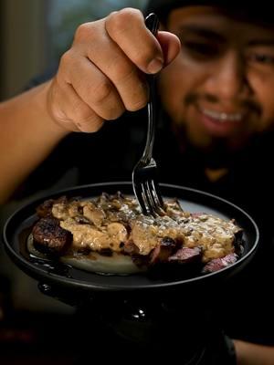 The perfect dinner! @1855blackangusbeef Black Angus ribeye with mushroom sauce over mashed potatoes 2 ribeye steak, season with salt and pepper, set them on the counter to come up to room temperature for 30 to 40 minutes, then place in the oven at 200° until an internal temperature of 110. Once the steaks reach an internal temperature of 110, get a stainless steel pan on high heat and add in a couple tablespoons of oil. When the oil starts smoking at your steaks into the pan and let them sear for 2 minutes per side or until to the internal temperature reaches 130. Or the desired internal temperature. Restless steaks for 10 minutes before slicing and serving, Mushroom sauce 8 ounces baby portobello mushrooms, sliced 1 tbsp butter 2 cloves garlic, minced 1/4 cup dry white wine 1 cup heavy cream 1/4 cup grated Parmesan cheese, plus more for serving Salt and freshly ground black pepper to taste 1. Sauté mushrooms in oil until golden. 2. Add garlic, cook 1 min. 3. Pour in wine, reduce by half. 4. Stir in cream, simmer 5 min. 5. Add cheese, butter, thyme, salt, pepper. Cook 1 min. Beef @1855 Black Angus Beef  Blades @sergio menchaca #mushrrom #mushroomsauce #steak #steakdinner #dinner #Foodie #food #steaknight #delicious #saucy #beefy 