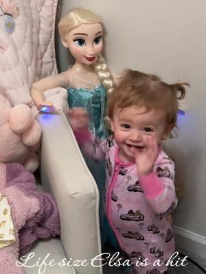 Opened up life size Elsa today and I heard let it go playing from Junipers room before bedtime ❄️ I think we’ve officially entered our frozen era  🥹 #disneybaby #disneygirl #frozen #elsa #lifesizedoll #letitgo #christmas2024 