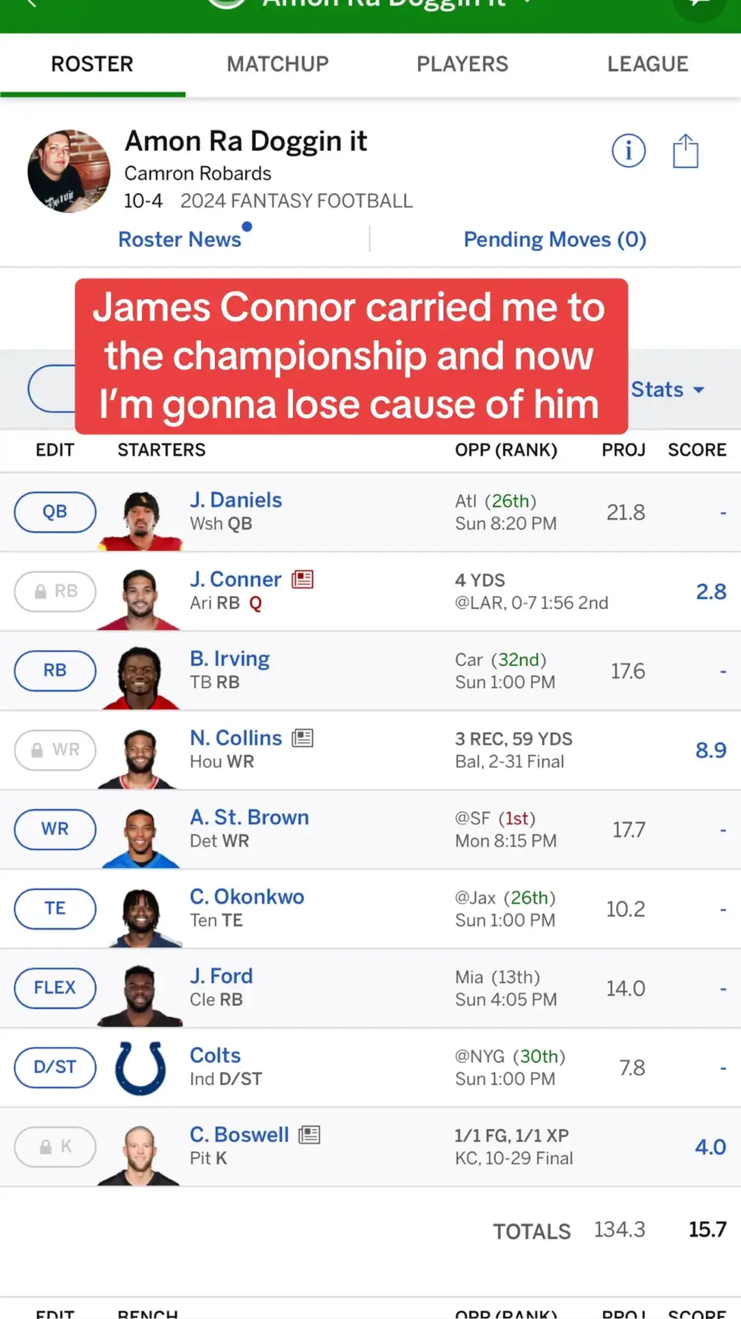 Idk what to do, i have kamara out also #fantasy #fyp #fantasyfootball #football #championship #jamesconner #football #sports 