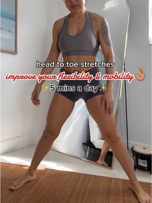 Feel Amazing with a 5 Min Stretch Sesh!  🧘‍♀️🔥 Perfect for anyone on their weight loss or fitness journey because feeling good is key to staying consistent! 💪🏽✨ 👉 Try these moves to loosen up, improve mobility, flexibility, reduce stress, and boost recovery. Your body will thank you! #Weightlosstips #Fitnessjourney  #stretching #exerciseathome #momsfitness  