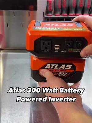 Use this convenient power inverter with any Atlas 40V or 80V battery to charge electronic devices, power lights, and operate other essential items. Available only at Harbor Freight. #Atlas #powerinverter #HarborFreight