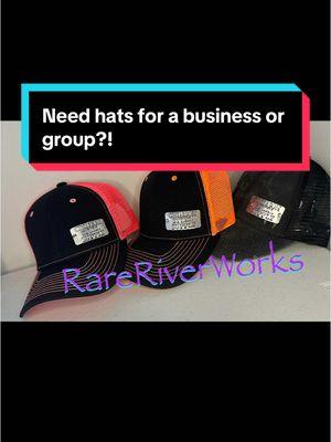 Need hats for a small business or a group?! 📧 or DM for pricing on bulk orders 📦 Customize with any business name, group or club name 🧢 #rareriverworks #customhats #custommade #🧢 #SmallBusiness #groups #clubs #bulkorder #wholesaleorders #handmade #custommade #hats 