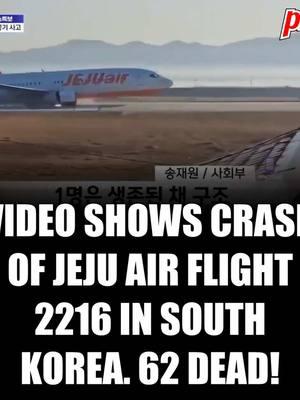 Death toll from plane crash in South Korea rises to 62, more than 119 people still missing.  The incident occurred when a Jeju Air flight, carrying 181 passengers and crew from Bangkok, veered off the runway upon landing, colliding with a barrier and bursting into flames.  As rescue operations continue, more than 130 people remain missing, with emergency services working tirelessly to sift through the wreckage.  The plane, identified as a Boeing 737, had a landing gear malfunction, which led to the catastrophic event.  Initial reports suggest that a possible bird strike may have contributed to the equipment failure, although this has not yet been confirmed by official investigations. #southkoea #jejuair #muan 