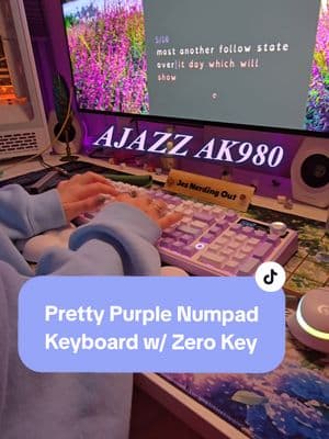 A pretty purple base, creamy keys, plus a knob & screen - the AK980 is a really nice affordable option for a numpad keyboard with a full size zero key and a few extra bonuses 🤗💕 @AJAZZ Official  #keebtok #typingtest #asmr #creamykeyboard #keyboard #keyboardasmr #typingasmr #typing #asmrtingles #keeb #mechanicalkeyboard #ajazz #purplekeyboard #desksetup #deskaesthetic #pcgaming #purpleaesthetic #cozygamer #cozygames #cozyaesthetic #toptierdecember #techtok 