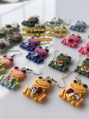 its true. frogs were alllll i wanted to make this week🫣 so now i got dozens upon dozens of these guys 🥰🥰 u can get them from my shop this coming saturday, jan 4th at 1PM pacific !!! first drop of the new year omg omg i hope u like these it’s my first froggy drop ever so we’ll SEEeeee #handmade #earrings #frogs #froggies #shopsmall #kawaii #frogtok #animals #cute #cuteanimals #kawaiicore #foryou #fyp #foryoupage #artist #artwork #uniquejewelry #earringshop #accessories #trending 