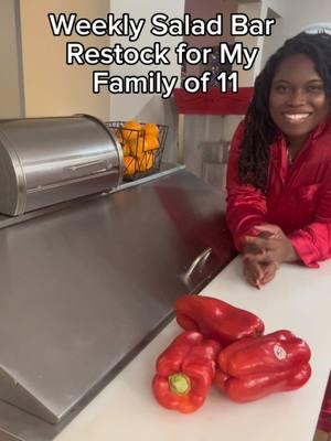 Weekly Salad Bar Restock for My Family of 11 (or so). 🥗 #saladbar #BigFamily #Familyof11 #Motherof9 #MomofMany #quickmeals #MealPrep #RaisingCades #fyp 