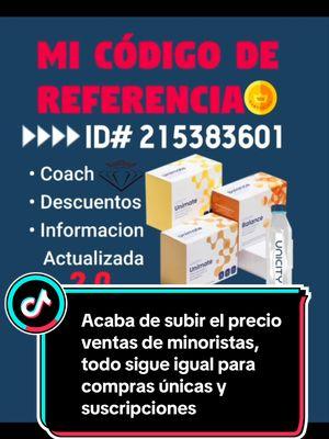 Acaba de subir de precio ventas de minoristas, pero todo sigue igual para compras únicas y suscripciones. #unimate #balance #unicityinternational #franquicia #diabetes #feelgrea #mejoratusalud #sientetegenial #altapresion #feelgreatsystem #Splice 