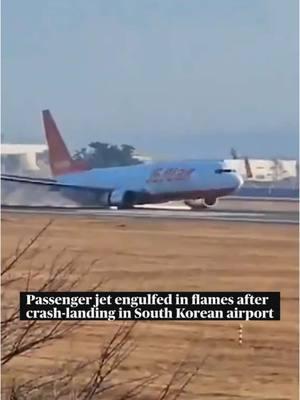 A passenger plane burst into flames Sunday morning after it skidded off a runway at a South Korean airport and slammed into a concrete fence when its front landing gear apparently failed to deploy, killing 179 of the 181 people on board, officials said, in one of the country's worst aviation disasters. #news #SouthKorea 