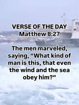 VERSE OF THE DAY  Matthew 8:27  The men marveled, saying, “What kind of man is this, that even the wind and the sea obey him?”  #sundaysermon #sundayservice #bible #bibleverse #bibleinspiration #biblestudy #verseoftheday #unstoppablefaith #friendship #stayencouraged #beinspired #JesusChristisLord #dailydevo #motivation #fyp #creatorsearchinsights #christiantiktok #christiantiktokcomunity 