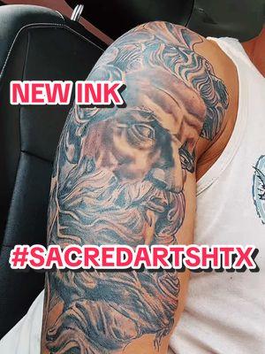 Tattoo done by #robertsosa #sacredartstattoo #houstontx #sacredartshtx #ancientgreekgods #zeus #ancientgreek #eros #ancientcivilizations #cupid #ink #tattooideas #tattoosleeve 