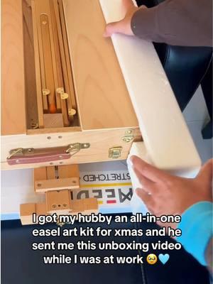 I got my hubby this easel art kit for Christmas, and seeing him this happy made my day 🥹🩵 It’s lightweight, portable, and perfect for his art therapy. If you know someone who loves to paint, trust me—they’ll love this. Click the link to check it out 🛒🛍️ #arttherapy #painttherapy #easel #artkit #artset #giftideas #unboxing #meeden #meedenart #artsupplies #hubbylove 