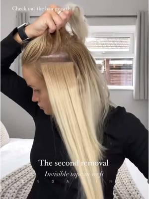 Check out the twice removal of tape in weft🙌🏼 Virgin remy hair last you way longer ✅ Hair color: rooted ice blonde  #endaringhair #invisibletapeins #tapeinextensions #tapeinwefts #tapeinremoval #diytapeinhairextensions #virginhairextensions 