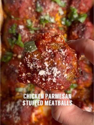 If you are looking for a New Year’s Eve appetizer or meal idea to make. Try these super simple and delicious chicken parmesan stuffed meatballs. You can enjoy with your favorite pasta, in a meatball sub, with spaghetti squash, the possibilities are endless! Chicken Parmesan Meatballs Makes 15 meatballs Ingredients: 1 lb ground chicken (substitute any type of ground meat) 1/4 cup fresh basil + 1 Tbsp for garnish 1/4 cup Italian Nut Crumbs (substitute: panko, regular bread crumbs, crushed chips or crackers) 1/3 cup grated parmesan cheese + 1 Tbsp for garnish (I used grated parmigiano reggiano) 1 tsp Italian seasoning 2 garlic cloves minced 1/4 tsp salt 1/4 tsp ground pepper 1 large egg 8 oz jar favorite tomato sauce 15 pearl mozzarella balls 1-2 Tbsp olive oil Instructions: 1. Preheat oven to 400 F 2. Add egg to a bowl and whisk 3. Add fresh basil, nut or bread crumbs, parmesan cheese, 2 Tbsp tomato sauce, Italian seasoning, salt, pepper, minced garlic, and mix 4. Add the ground chicken and mix with your hands or spoon 5. Form into 15 meatballs, add a mini mozzarella ball to the middle, and form to cover the cheese ball 6. Add 1/4 cup of tomato sauce to the bottom of a baking dish, and add the meatballs to baking dish, drizzle with 1 Tbsp of olive oil 7. Bake meatballs for 20 minutes 8. Once done flip the meatballs, pour the rest of the tomato sauce on top, and bake another 5-7 minutes 9. Top with fresh Basil and parmesan cheese 10. Enjoy with pasta, in a meatball sub, or with spaghetti squash . . #chickenmeatballs #chickenparmesan #chickenmeatball #weeknightdinner #weeknightmeals #easydinnerideas #homemadedinner #dinneridea #weeknightdinners #easyrecipesathome #newyearsevefood #newyearsevedinner