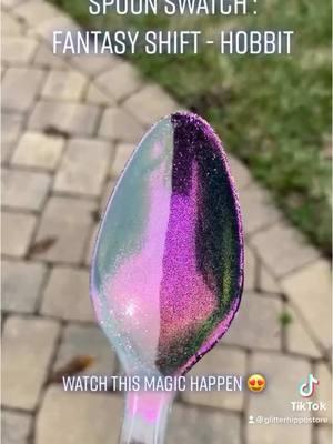 Spoon Swatch Time! 😄 Fantasy Shift Glitter :Hobbit Our Fantasy Shift Glitters give a pretty iridescent glimmer on white or clear - and a vivid color shift on black! Check out all of the other colorways available in store and online 🤩 Just $3 a bag (20g) every day! Also check out our end of the year sale currently running thru 12/31/24!  Save an automatic 25% at check out! ✨ www.GlitterHippo.com #glitterhippo #glitter #glitterlove #glitterlife #glittershop #glitterstore #glitterobsessed #glitterobsession #glitteraddict #glitteraddiction #mermaideffect  #glittereverywhere #glittercompany #iloveglitter #glitterlover #iridescent #colorshift #iridescentglitter #colorshiftglitter #nailglitter #resinglitter #tumblerglitter #slimeglitter #shimmer #crafty 